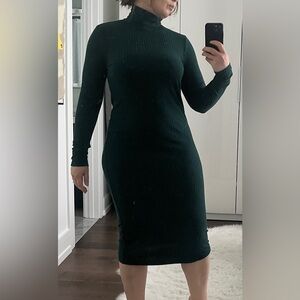 Joe Fresh Ribbed Long Sleeve Midi Dress in Dark Green